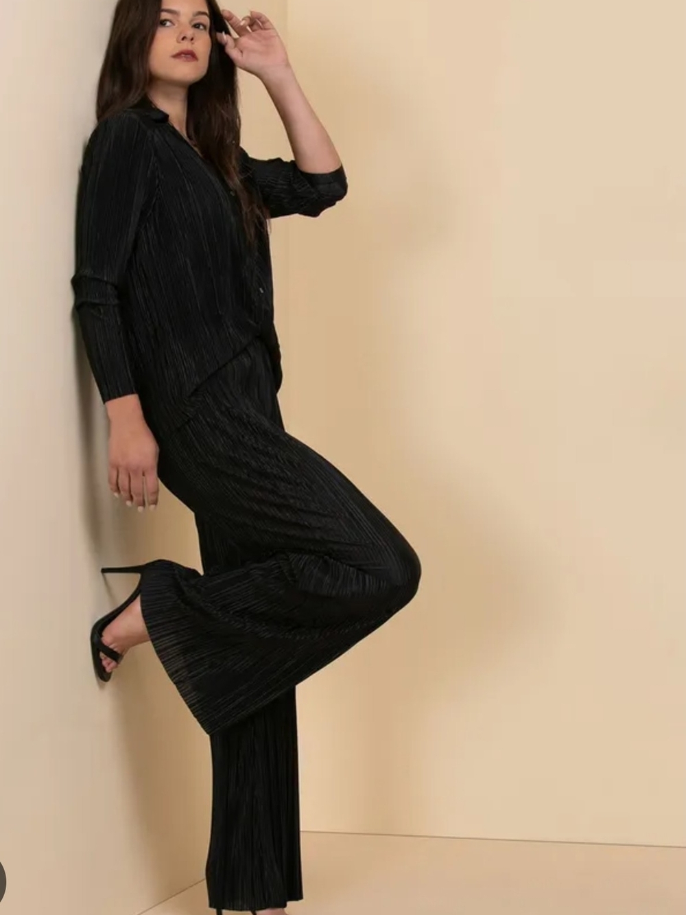 Ricki's - Women's Plisse Set - Blouse And Pants - Black- Size XL.